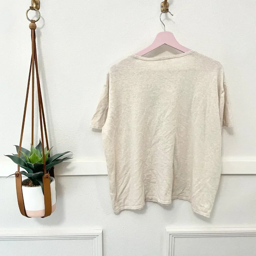 The Reset Ivory Short Sleeve Everyday Cotton Linen Blend Top Size XL - Picture 6 of 7